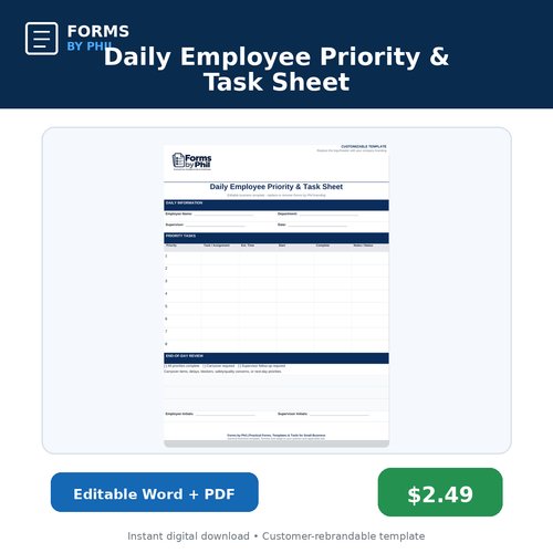 Forms by Phil Daily Employee Priority and Task Sheet