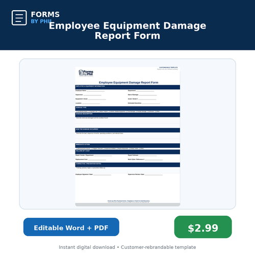 Forms by Phil Employee Equipment Damage Report Form