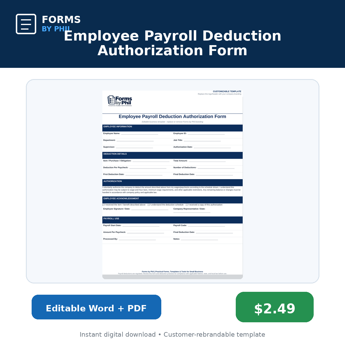 Forms by Phil Employee Payroll Deduction Authorization Form