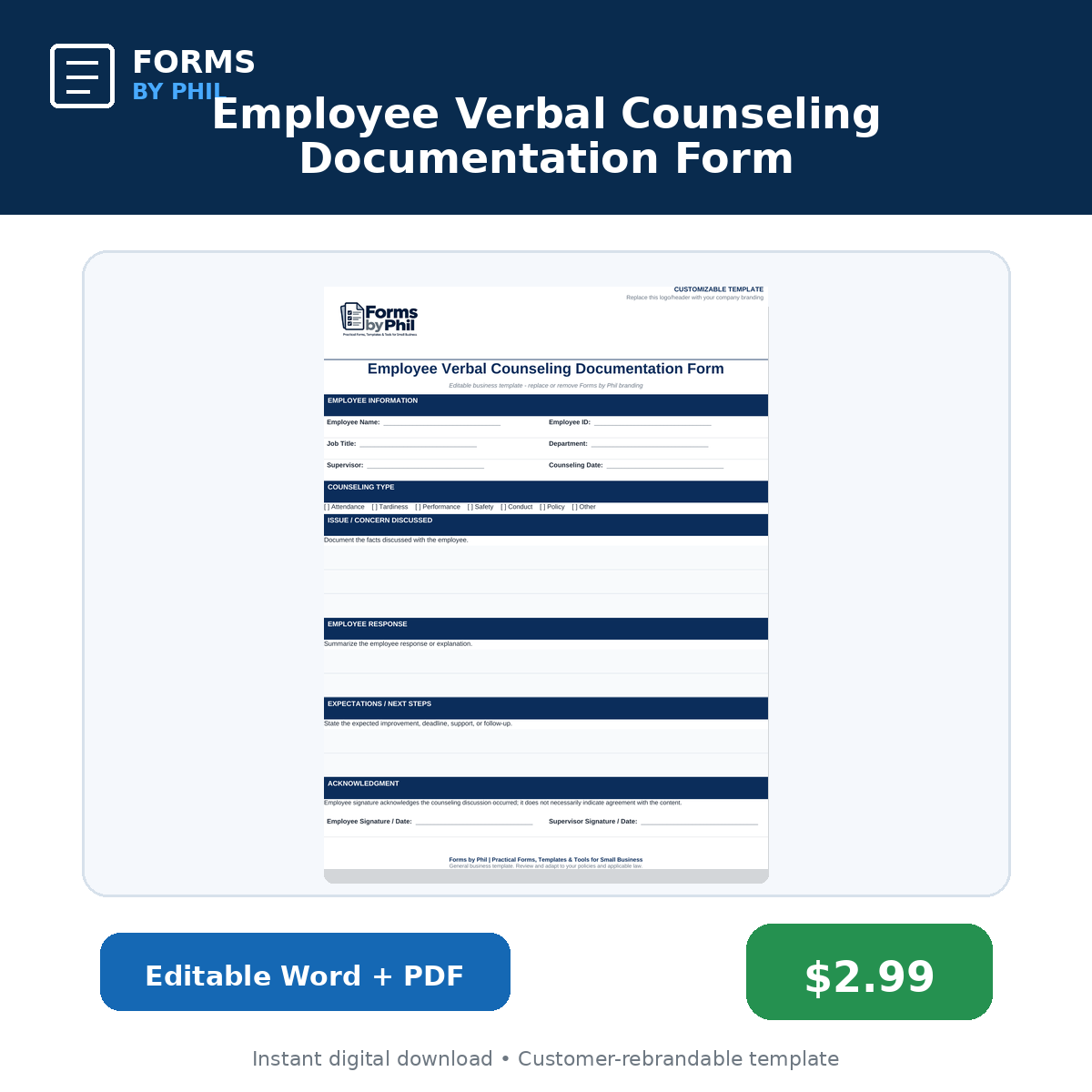 Forms by Phil Employee Verbal Counseling Documentation Form
