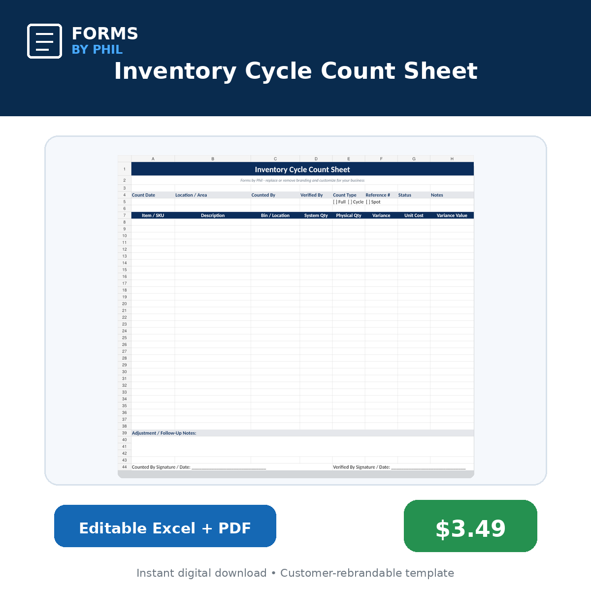 Forms by Phil Inventory Cycle Count Sheet